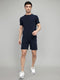 Men Navy Blue Self Design Round Neck Half Sleeve Cords Set