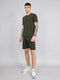 Men Olive Self Design Round Neck Half Sleeve Cords Set