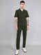 Men Olive Solid Collar Half Sleeve Cords Set