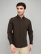 Men Brown Stripe Collar Full Sleeve Shirt