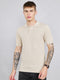 Men Beige Solid Collar Half Sleeve T-Shirt