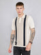 Men Cream Stripe Collar Half Sleeve T-Shirt