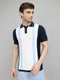 Men Navy Blue Stripe Collar Half Sleeve T-Shirt