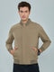 Men Khaki Solid Mandarin Collar Full Sleeve Jacket