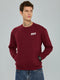 Men Maroon Back Printed Round Neck Full Sleeve Sweatshirt