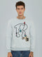 Men Sky Blue Embroidered Round Neck Full Sleeve Sweatshirt