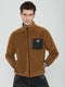 Men Tan Solid Turtle Neck Full Sleeve Reversible Sherpa Jacket