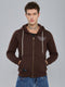 Men Brown Embroidered Hooded Full Sleeve Sweatshirt
