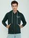 Men Green Solid Hooded Full Sleeve Sweatshirt