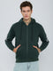 Men Green Solid Hooded Full Sleeve Sweatshirt
