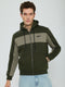 Men Olive Solid Hooded Full Sleeve Sweatshirt