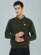 Men Olive Solid Collar Full Sleeve Sweatshirt