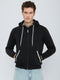 Men Black Solid Hooded Full Sleeve Sweatshirt