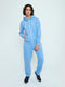 Men Sky Blue Printed Hooded Full Sleeve Winter Tracksuit