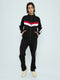 Men Black Self Design Round Neck Full Sleeve Winter Tracksuit