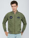 Men Green Solid Stand Collar Full Sleeve Bomber Jacket