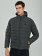 Men Grey Solid Hooded Full Sleeve Puffer Jacket