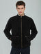 Men Black Solid Stand Collar Full Sleeve Jacket
