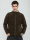Men Brown Solid Stand Collar Full Sleeve Jacket