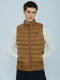 Men Tan Solid Collar Sleeveless Puffer Jacket
