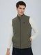 Men Green Solid Stand Collar Sleeveless Puffer Jacket