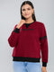 Women Maroon Printed Round Neck Full Sleeve Sweatshirt