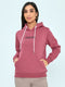 Women Pink Printed Hooded Full Sleeve Sweatshirt