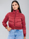 Women Maroon Solid Turtle Neck Full Sleeve Jacket