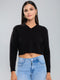Women Black Solid V Neck Full Sleeve Sweater
