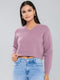 Women Pink Solid V Neck Full Sleeve Sweater