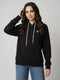 Women Black Solid Hooded Full Sleeve Sweatshirt