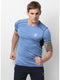 Men Light Blue Black Round Neck Slim T-Shirt