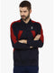 Men Navy Red Grindle Collar Smart Fit Sweatshirt
