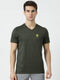 Men Olive V Neck Regular Fit T-Shirt