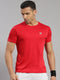 Men Polyester Blend Red Solid Round Neck T-Shirt