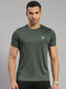Men Polyester Blend Olive Solid Round Neck T-Shirt