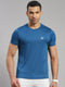Men Polyester Blend Teal Solid Round Neck T-Shirt
