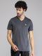 Men Polyester Blend Charcoal Solid V Neck T-Shirt