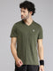 Men Polyester Blend Olive Solid V Neck T-Shirt