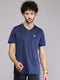 Men Polyester Blend Blue Solid V Neck T-Shirt