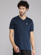 Men Polyester Blend Navy Blue Solid V Neck T-Shirt