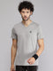 Men Polyester Blend Grey Solid V Neck T-Shirt