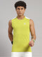 Men Polyester Blend Lime Green Solid T-Shirt