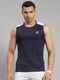Men Polyester Blend Navy Blue Solid Round Neck T-Shirt