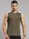 Men Polyester Blend Olive Solid Round Neck T-Shirt