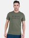 Mens Polyester Blend Olive Self Design Round Neck T-Shirt