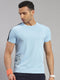 Men Polyester Blend Blue Self Design Round Neck T-Shirt