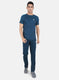 Men Blue Self Design Round Neck Half Sleeve Tracksuit