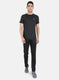 Men Black Self Design Round Neck Half Sleeve Tracksuit
