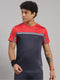 Men Polyester Blend Navy Blue Self Design T-Shirt